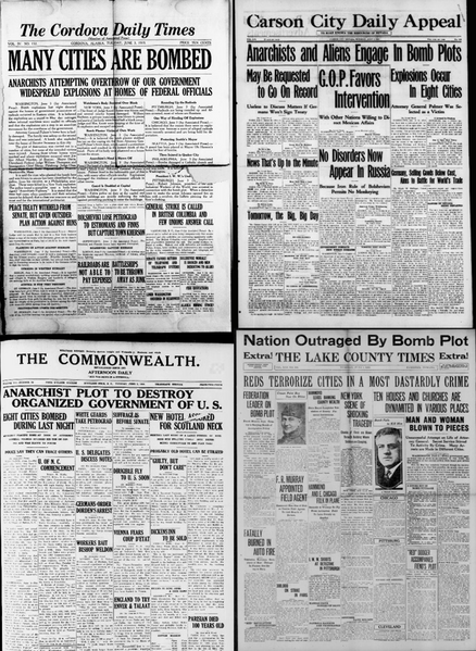 File:June 3 1919 Newspapers of the 1919 United States anarchist bombings.png