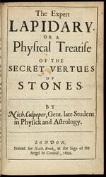 The title page of an old book. It reads, "The Expert Lapidary, Or A Physical Treatise Of The Secret Vertues [sic] Of Stones".