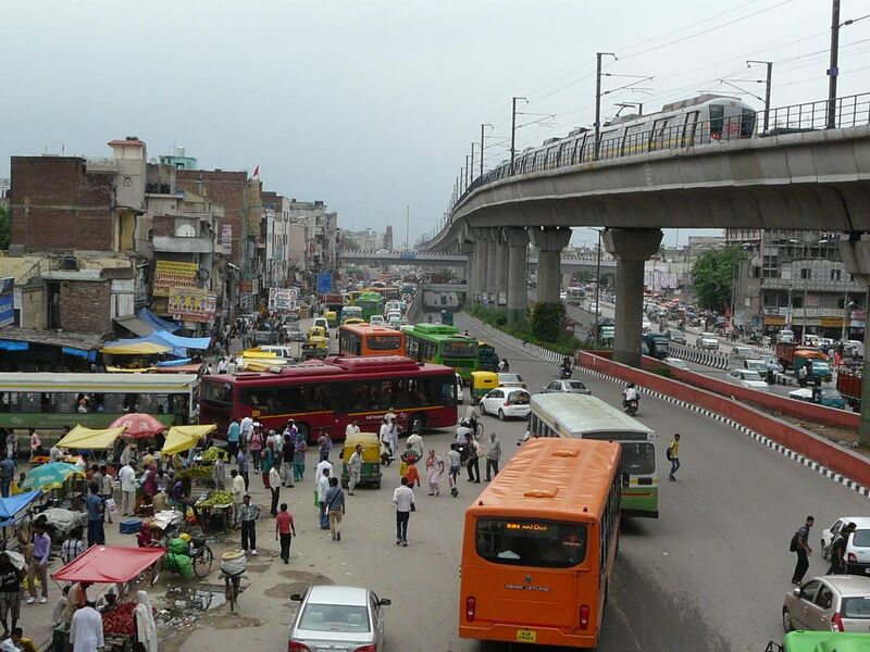 File:Delhi Metro and CNG Buses in Azadpur Neighborhood.jpg