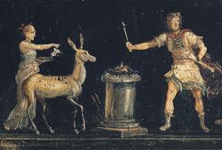 Scene of sacrifice in honour of Diana. Fresco from the triclinium of House of the Vettii in Pompeii.jpg