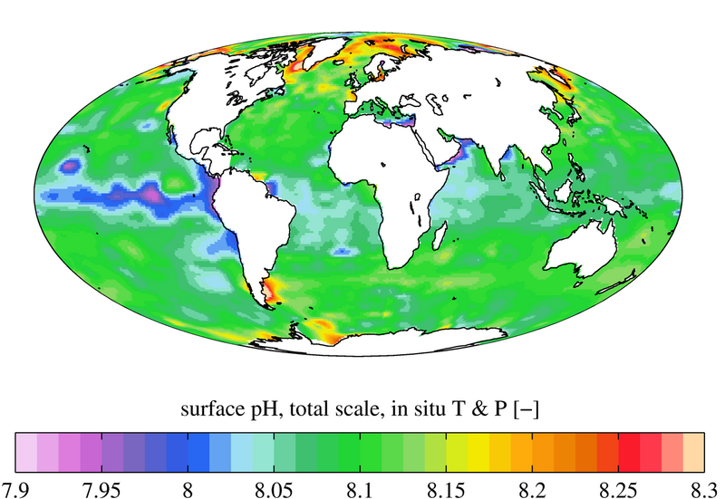 File:Surface ocean present-day pH, GLODAPv2.png
