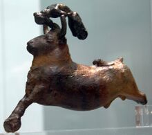 Bronze sculpture showing an acrobat leaping over a bulls head, Crete, Minoan, about 1700-1450 BC, British Museum (8207269149) (cropped).jpg
