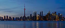 Skyline of Toronto, Ontario, including the CN Tower.