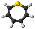 Ball-and-stick model of the thiepine molecule