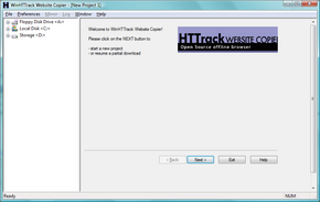 Screen shot of HTTrack software upon opening.