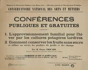 Poster annoucing the CNAM conference on gardening and canning in August 1940
