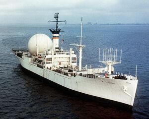 A starboard bow view of the hydrographic reaearch ship USNS KINGSPORT (T-AG-164) at anchor.jpg