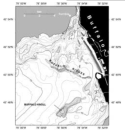 Buffalo Ridges and Buffalo Knoll are shallow shoals off the shore of Buffalo NY that may be signs of an earlier shoreline.png