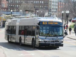 MBTA route SL5 bus on Washington Street, April 2017.jpg