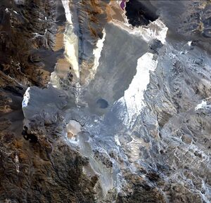 Optical satellite image of Cerro Blanco caldera and the Piedra Pomez ignimbrite