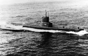 USS Bluegill (SSK-242) underway during the 1950s (NH 78979).jpg