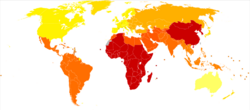 Bipolar disorder world map - DALY - WHO2004.svg