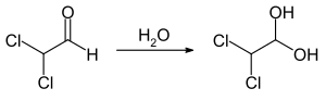 Hydration of the aldehyde