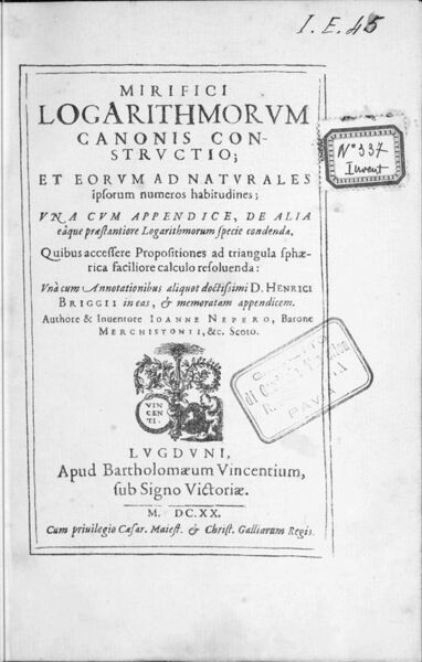 File:Napier, John – Mirifici logarithmorum canonis constructio, 1825 – BEIC 6555650.jpg