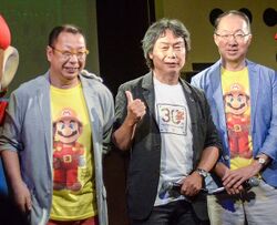 Takashi Tezuka, Shigeru Miyamoto and Kōji Kondō (cropped 3).jpg