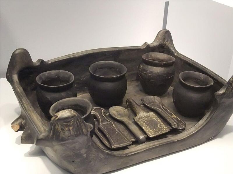 File:Foculum (Serving Tray) with Jars and Implements Etruscan from Chiusi A Tomb Group 550-500 BCE Earthen Bucchero ware.jpg