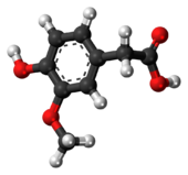 Ball-and-stick model of the homovanillic acid molecule