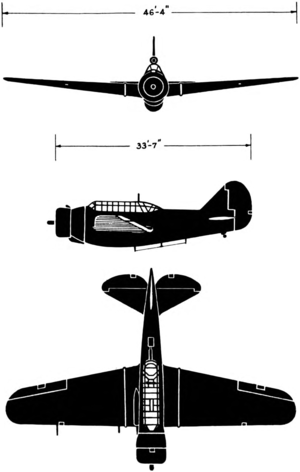 3-view silhouette of the North American O-47