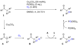 Triethylphosphite alpha-hydroxylation.svg