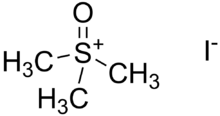Skeletal formulas of the trimethylsulfoxonium cation and the iodide anion