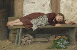 Albert Anker - Schlafendes Mädchen auf einer Holzbank.jpg