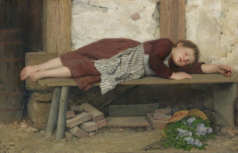 File:Albert Anker - Schlafendes Mädchen auf einer Holzbank.jpg