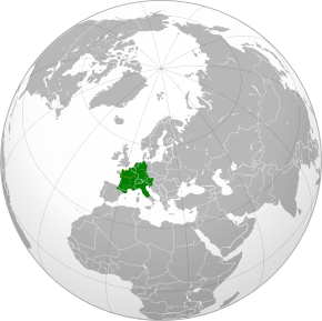 Orthographic map of the Frankish Kingdom at its greatest extent