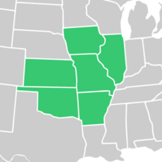 Symphyotrichum parviceps native distribution map: US — Arkansas, Illinois, Iowa, Kansas, Missouri, and Oklahoma
