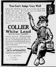 A promotional poster for "COLLIER White Lead" (these words are highlighted) featuring a large image of a boy