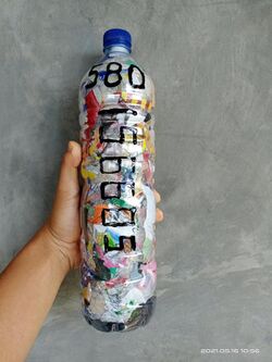 585g of plastic sequestered into an ecobrick. - Ecobrick and photo by Aang Hudaya, Bogor, Indonesia.
