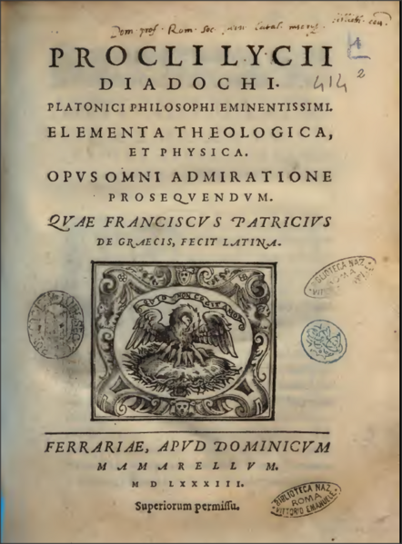 File:Proclus Elements of Theology and Elements of Physics Latin translation by Patricius 1583.png