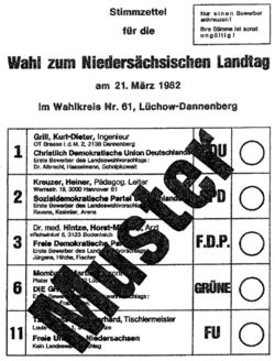 Stimmzettel für die Wahl zum Niedersächsischen Landtag 1982 Wahlkreis Lüchow-Dannenberg.png