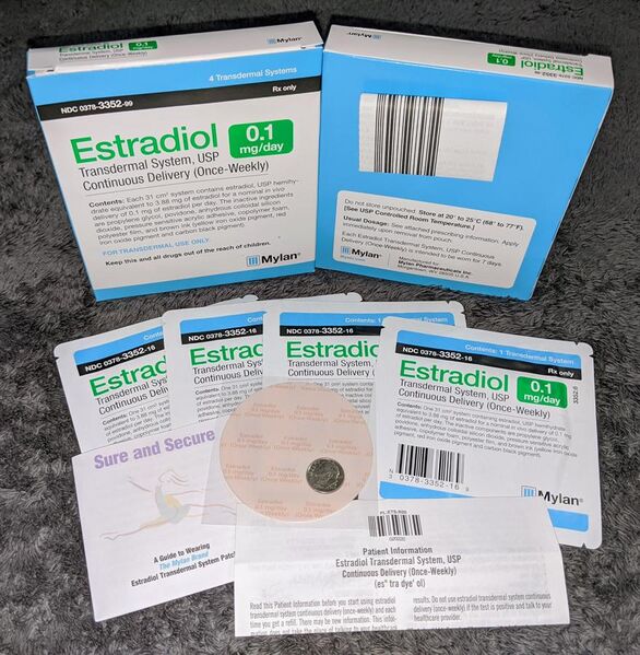 File:Generic estradiol (Mylan) 0.1 mg per day once-weekly transdermal systems.jpg