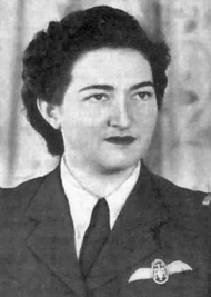 Black and white photo of Margot Duhalde with her insignia of the Air Force