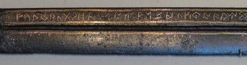 Detail of runic inscription on an iron seax