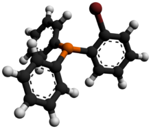 Ball-and-stick model of the (2-bromophenyl)diphenylphosphine molecule