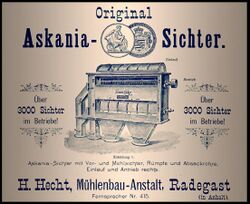 1900 circa Avis Original Askania-Sichter H. Hecht Mühlenbau-Anstalt, Radegast.jpg