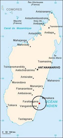 Location of Farafangana in Madagascar