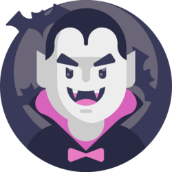 The logo of Dracula, with a figure resembling Count Dracula