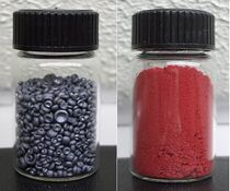 Image: 2 allotropes of selenium: black and red. 3 others not shown.