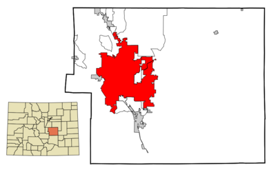 El Paso County Colorado Incorporated and Unincorporated areas Colorado Springs Highlighted.svg