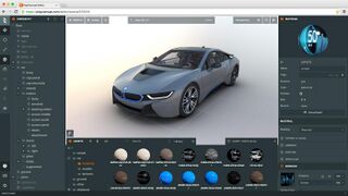 Screenshot of a PlayCanvas Editor with loaded BMW i8 Scene as example.