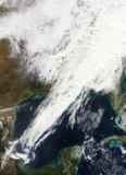 Satellite image of storm line into Gulf of Mexico