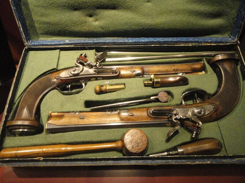 File:French cased duelling pistols, Nicolas Noel Boutet, single shot, flintlock, rifled, .58 caliber, blued steel, Versailles, 1794-1797 - Royal Ontario Museum - DSC09477.jpg