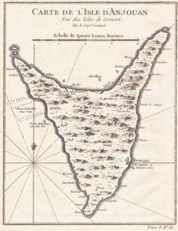 Map of Anjouan,Comoros (1748) Jacques Nicolas Bellin.png