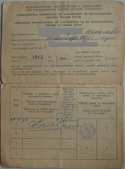 Soviet International Certificate of Vaccination or Revaccination Against Yellow Fever.