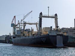 World's only whaler factory ship, Nisshin Maru, at 日立造船因島工場 10.jpg