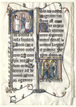 France, Beauvais, late 13th-early 14th Century - Leaf from a Missal with Two Historiated Initials- Initial Per omnia saecul - 1982.141 - Cleveland Museum of Art.tif