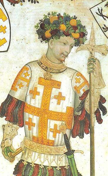 File:Godfrey of Bouillon, holding a pollaxe. (Manta Castle, Cuneo, Italy).jpg