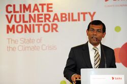 Mohamed Nasheed, President of the Maldives, at the launch of the Climate Vulnerability Monitor.jpg